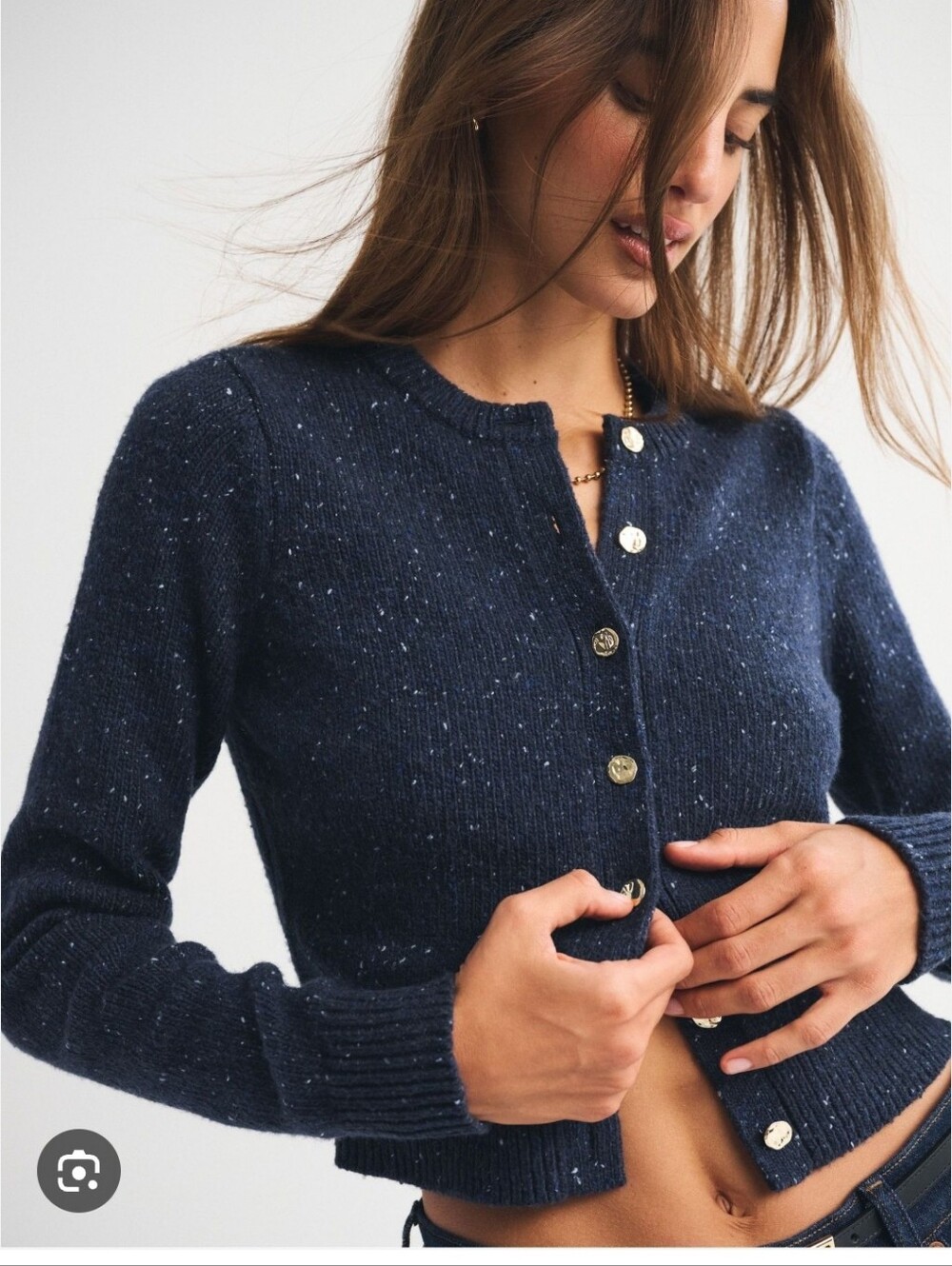NWT Abercrombie & Fitch Navy Speckled Knit Cardigan - Picture 2 of 6